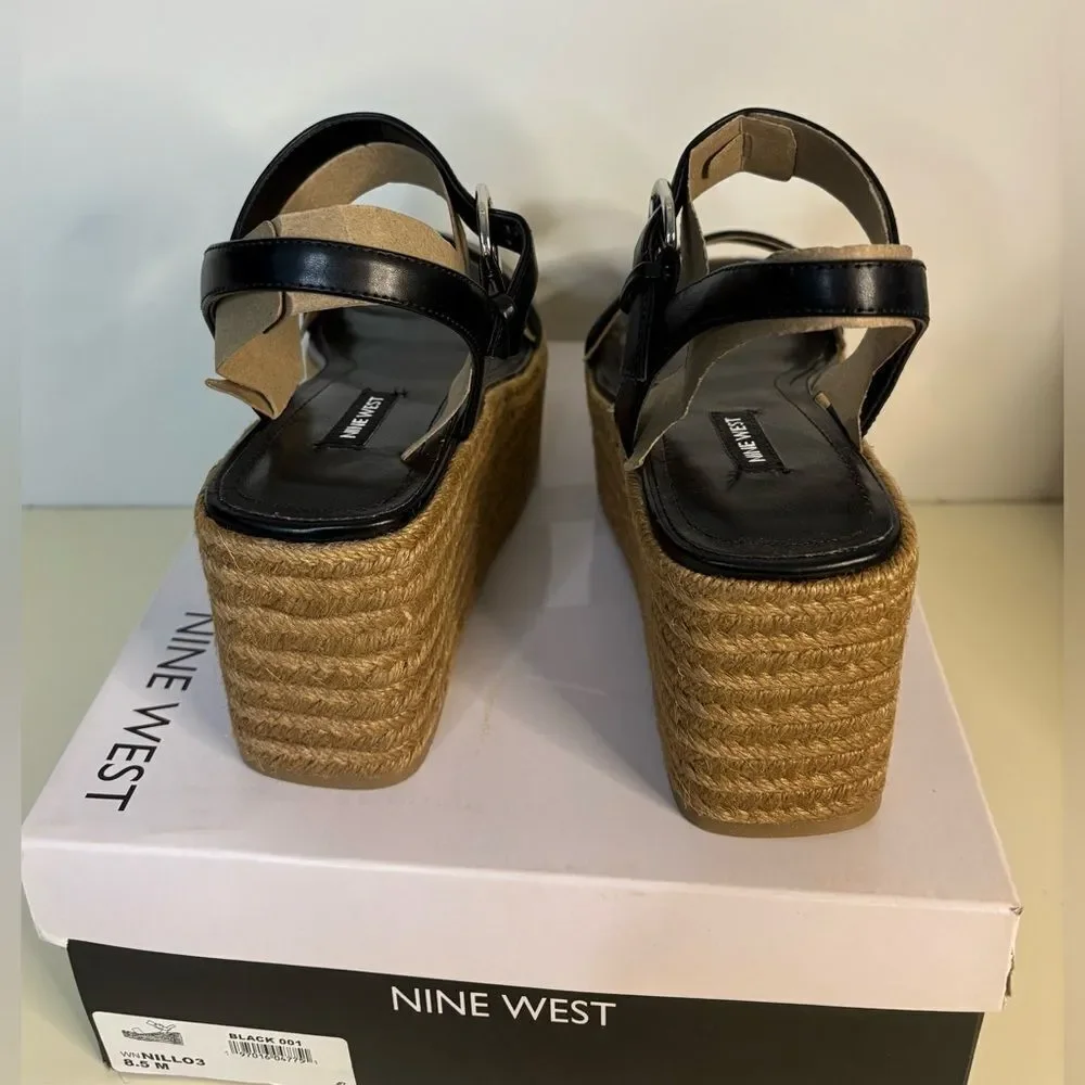 NIB Nine West Black NOAN3 Womens Tweed Open Toe Espadrilles 8.5